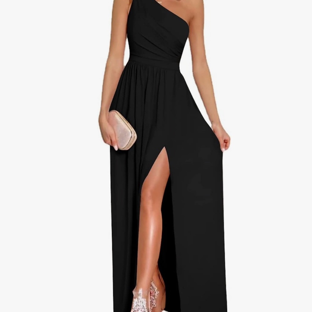 Black One Shoulder Dress with Slit